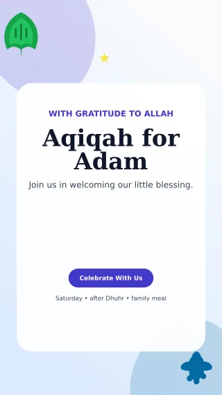 Botanical Aqiqah Invitation Story — editable white family announcement template, story / reel