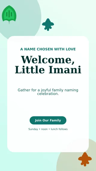 Botanical Baby Naming Day Story — editable white family announcement template, story / reel