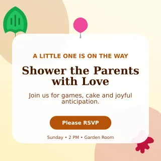 Botanical Baby Shower Square Post — editable white family announcement template, instagram post