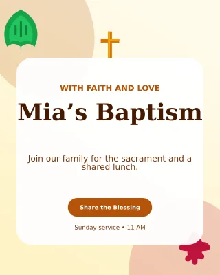 Botanical Baptism Invitation Portrait Post — editable white family announcement template, instagram portrait