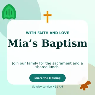 Botanical Baptism Invitation Square Post — editable white family announcement template, instagram post