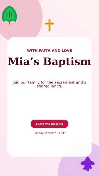 Botanical Baptism Invitation Story — editable white family announcement template, story / reel