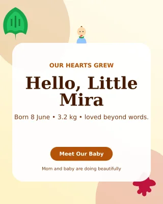 Botanical Birth Announcement Portrait Post — editable white family announcement template, instagram portrait