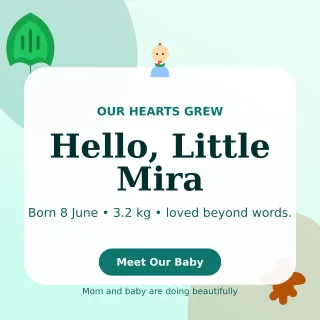 Botanical Birth Announcement Square Post — editable white family announcement template, instagram post