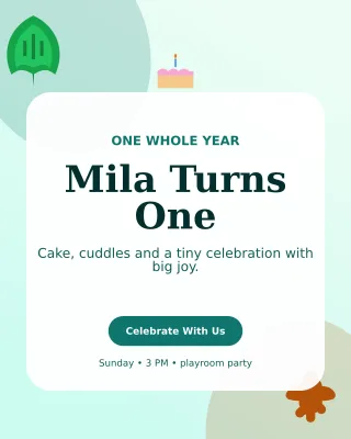 Botanical First Birthday Portrait Post — editable white family announcement template, instagram portrait