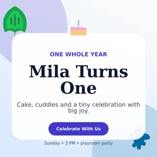 Botanical First Birthday Square Post — editable white family announcement template, instagram post