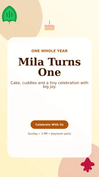 Botanical First Birthday Story — editable white family announcement template, story / reel