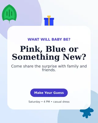 Botanical Gender Reveal Portrait Post — editable white family announcement template, instagram portrait