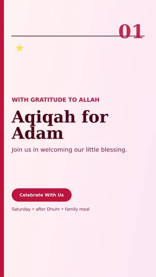 Editorial Aqiqah Invitation Story — editable white family announcement template, story / reel