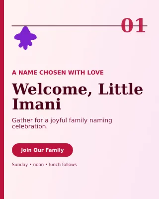 Editorial Baby Naming Day Portrait Post — editable white family announcement template, instagram portrait