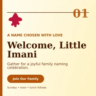 Editorial Baby Naming Day Square Post — editable white family announcement template, instagram post
