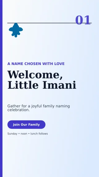 Editorial Baby Naming Day Story — editable white family announcement template, story / reel