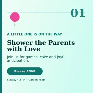 Editorial Baby Shower Square Post — editable white family announcement template, instagram post