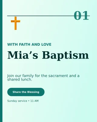 Editorial Baptism Invitation Portrait Post — editable white family announcement template, instagram portrait