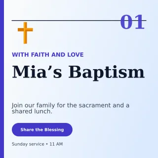 Editorial Baptism Invitation Square Post — editable white family announcement template, instagram post