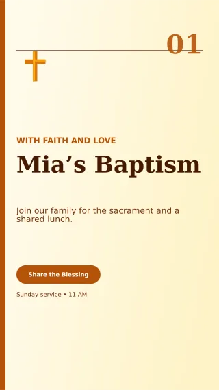 Editorial Baptism Invitation Story — editable white family announcement template, story / reel