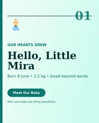 Editorial Birth Announcement Portrait Post — editable white family announcement template, instagram portrait