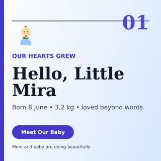 Editorial Birth Announcement Square Post — editable white family announcement template, instagram post