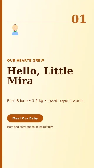 Editorial Birth Announcement Story — editable white family announcement template, story / reel