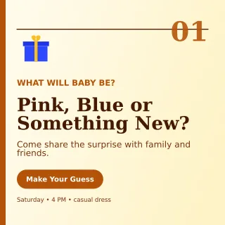 Editorial Gender Reveal Square Post — editable white family announcement template, instagram post