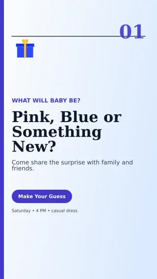 Editorial Gender Reveal Story — editable white family announcement template, story / reel