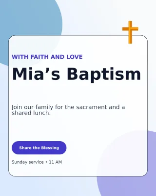 Glass Baptism Invitation Portrait Post — editable white family announcement template, instagram portrait