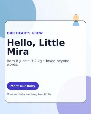 Glass Birth Announcement Portrait Post — editable white family announcement template, instagram portrait