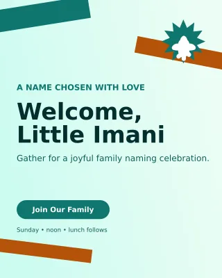 Kinetic Baby Naming Day Portrait Post — editable white family announcement template, instagram portrait