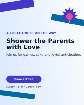 Kinetic Baby Shower Portrait Post — editable white family announcement template, instagram portrait