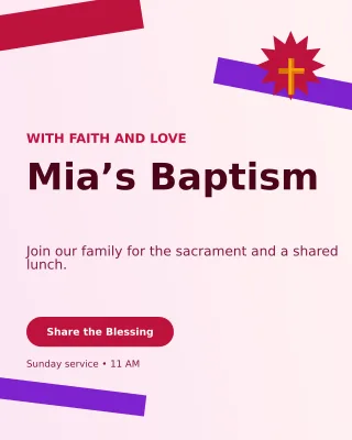 Kinetic Baptism Invitation Portrait Post — editable white family announcement template, instagram portrait