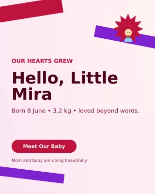 Kinetic Birth Announcement Portrait Post — editable white family announcement template, instagram portrait