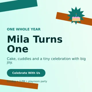 Kinetic First Birthday Square Post — editable white family announcement template, instagram post
