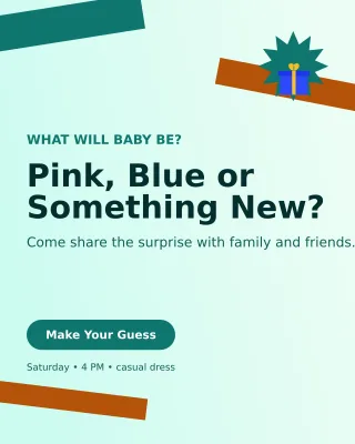 Kinetic Gender Reveal Portrait Post — editable white family announcement template, instagram portrait
