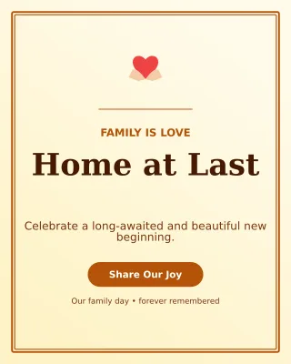 Luxe Adoption Welcome Portrait Post — editable white family announcement template, instagram portrait