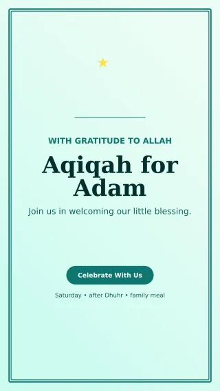 Luxe Aqiqah Invitation Story — editable white family announcement template, story / reel