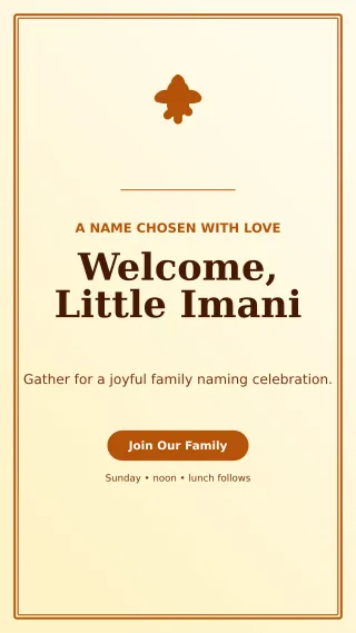 Luxe Baby Naming Day Story — editable white family announcement template, story / reel