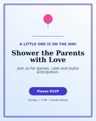 Luxe Baby Shower Portrait Post — editable white family announcement template, instagram portrait