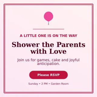 Luxe Baby Shower Square Post — editable white family announcement template, instagram post