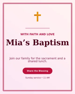 Luxe Baptism Invitation Portrait Post — editable white family announcement template, instagram portrait