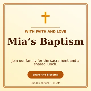 Luxe Baptism Invitation Square Post — editable white family announcement template, instagram post