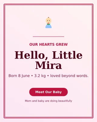 Luxe Birth Announcement Portrait Post — editable white family announcement template, instagram portrait