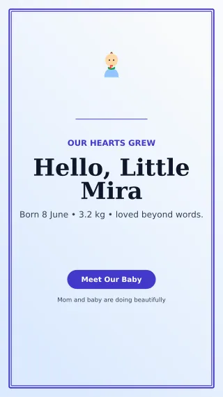 Luxe Birth Announcement Story — editable white family announcement template, story / reel