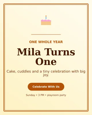 Luxe First Birthday Portrait Post — editable white family announcement template, instagram portrait