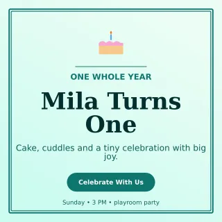 Luxe First Birthday Square Post — editable white family announcement template, instagram post