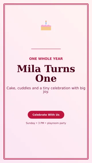 Luxe First Birthday Story — editable white family announcement template, story / reel
