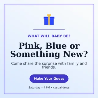 Luxe Gender Reveal Square Post — editable white family announcement template, instagram post