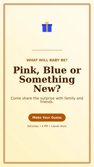 Luxe Gender Reveal Story — editable white family announcement template, story / reel