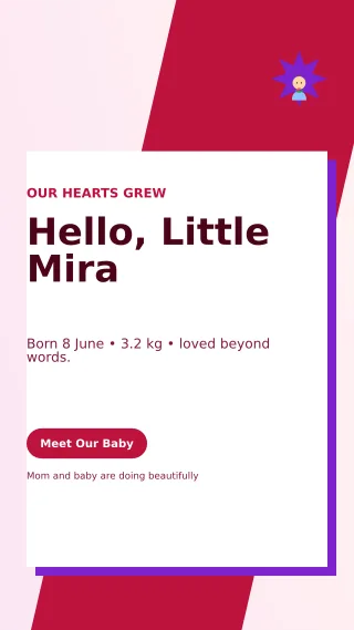 Neo Birth Announcement Story — editable white family announcement template, story / reel