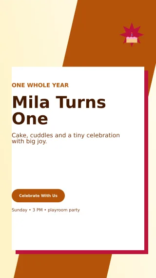 Neo First Birthday Story — editable white family announcement template, story / reel