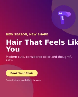 Aurora Hair Salon Portrait Post — editable purple beauty and fashion template, instagram portrait